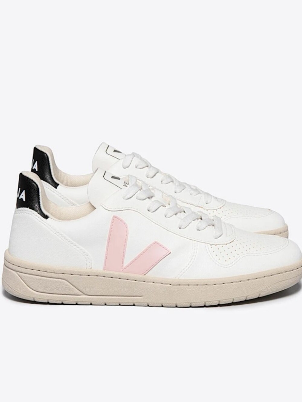 Veja V-10 Sneakers Women's Size US 8 EU 39 White Leather Low Top Pink Logo